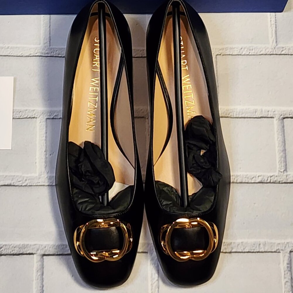Brand New Stuart Weitzman Anicia 25 Black Leather Low Pump Size: 39.5 | 9 B